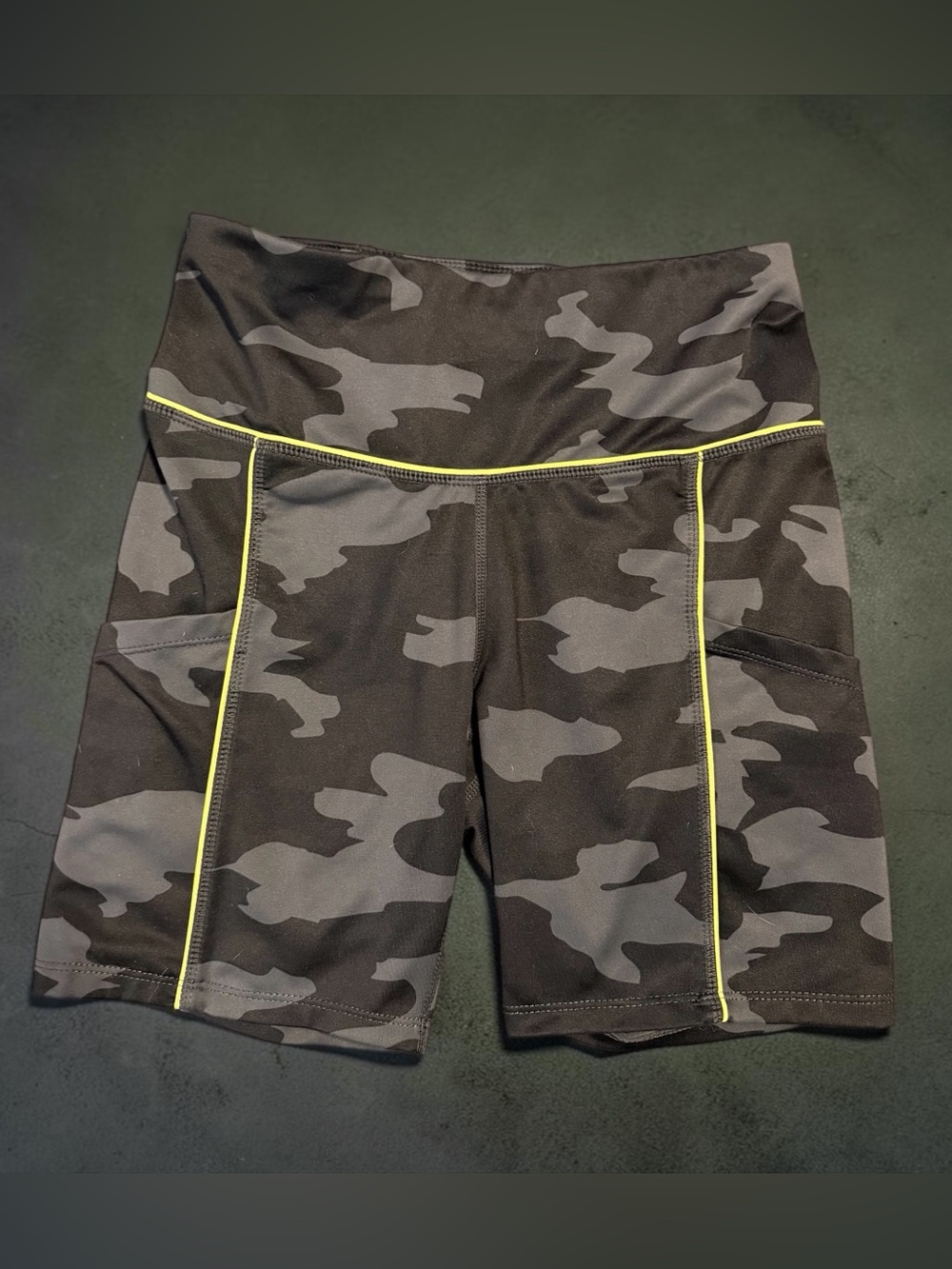 ALL ACCESS Camo High-Waist Bike Shorts with Neon Stitching - Black/Gray